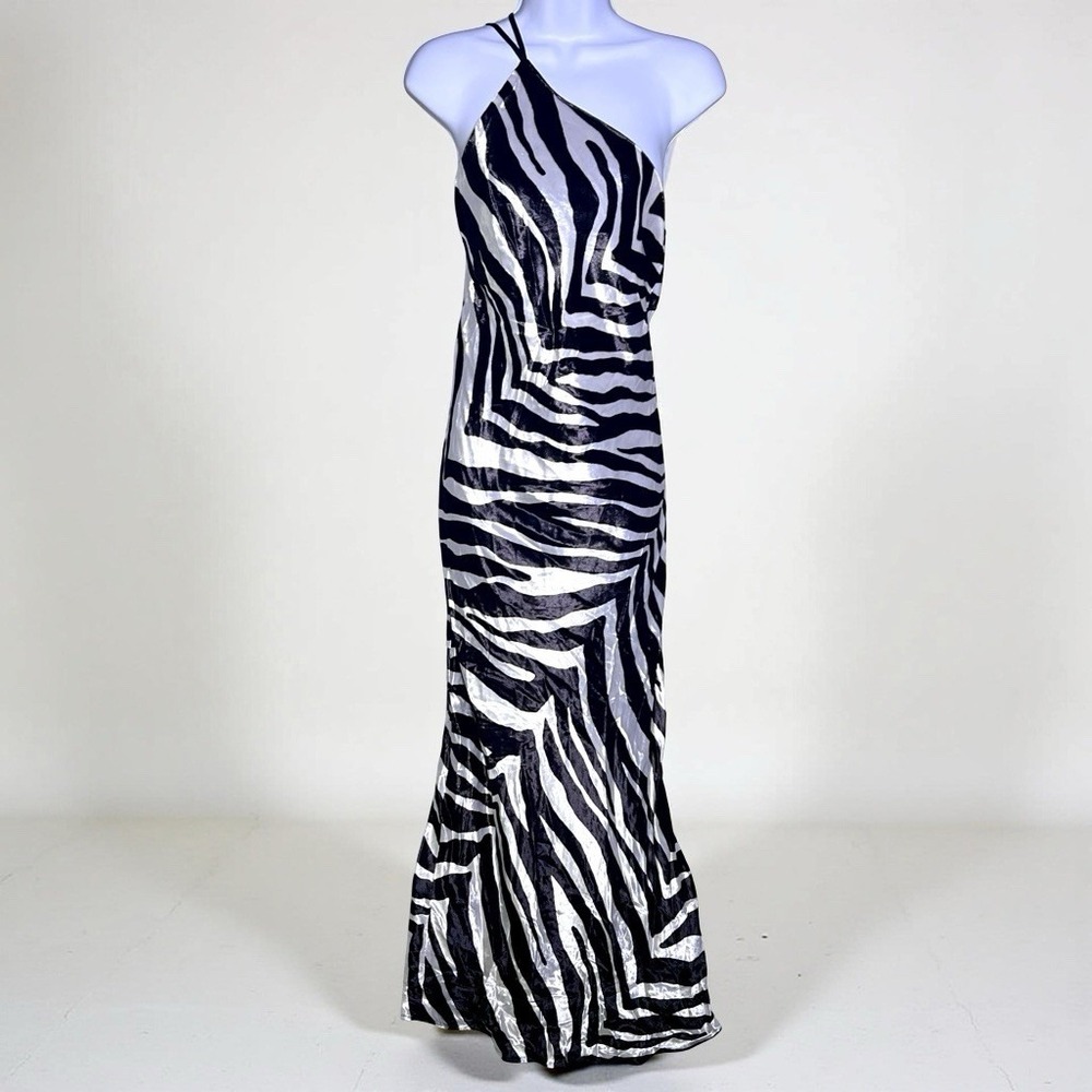 Michelle Mason One-Shoulder Zebra-Printed Silk Velvet Midi Dress HOCO Size 0 NWT